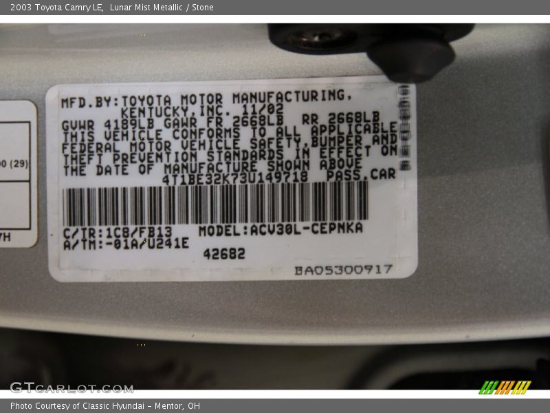 Lunar Mist Metallic / Stone 2003 Toyota Camry LE