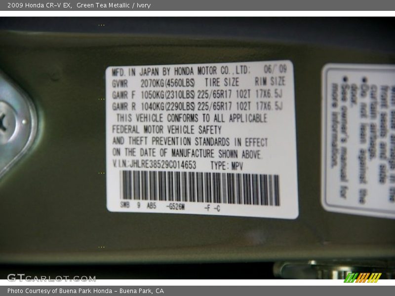 2009 CR-V EX Green Tea Metallic Color Code G526M