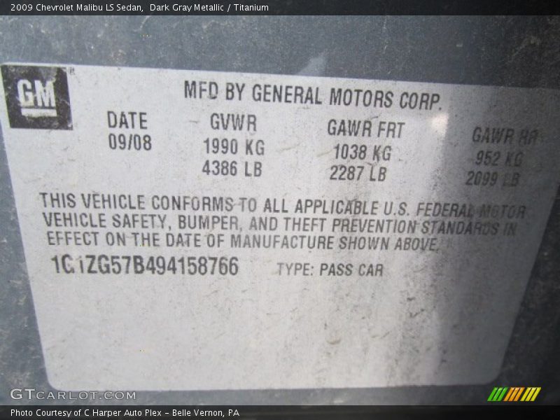 Dark Gray Metallic / Titanium 2009 Chevrolet Malibu LS Sedan