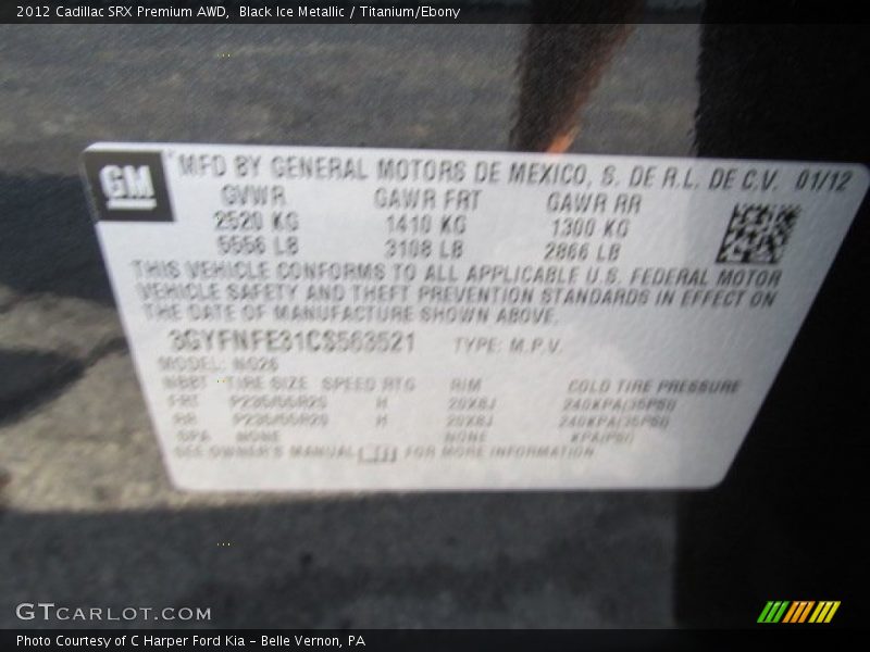 Black Ice Metallic / Titanium/Ebony 2012 Cadillac SRX Premium AWD