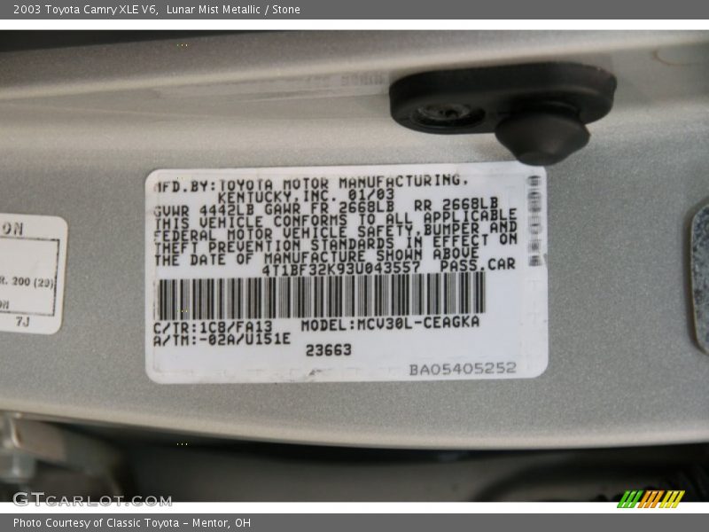 Lunar Mist Metallic / Stone 2003 Toyota Camry XLE V6