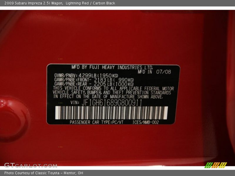 Lightning Red / Carbon Black 2009 Subaru Impreza 2.5i Wagon