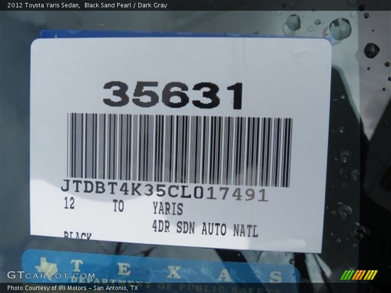 Black Sand Pearl / Dark Gray 2012 Toyota Yaris Sedan