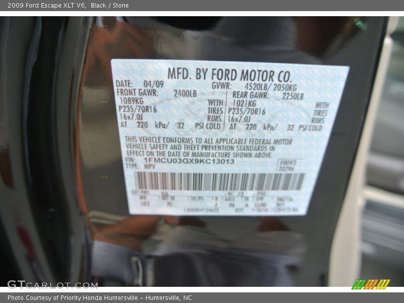 Black / Stone 2009 Ford Escape XLT V6