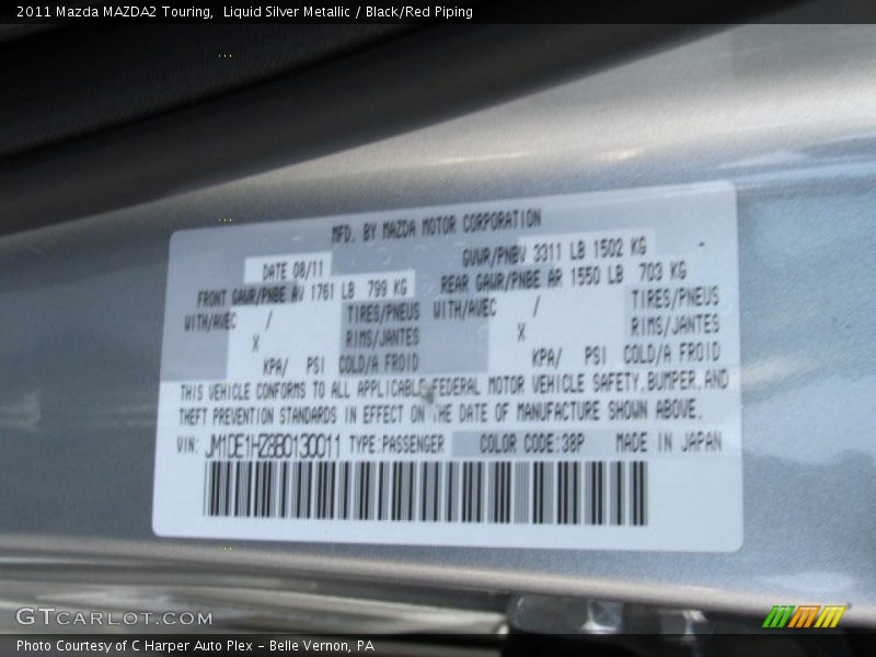 Liquid Silver Metallic / Black/Red Piping 2011 Mazda MAZDA2 Touring