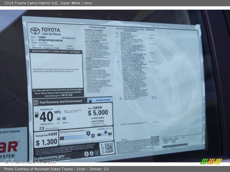  2014 Camry Hybrid XLE Window Sticker