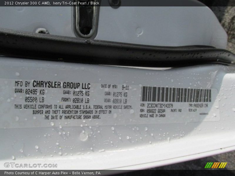 Ivory Tri-Coat Pearl / Black 2012 Chrysler 300 C AWD