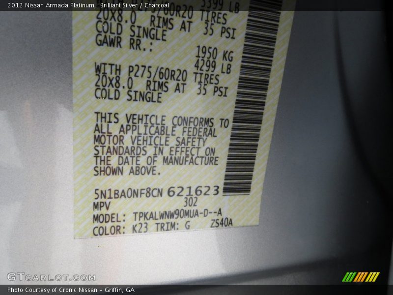 Brilliant Silver / Charcoal 2012 Nissan Armada Platinum