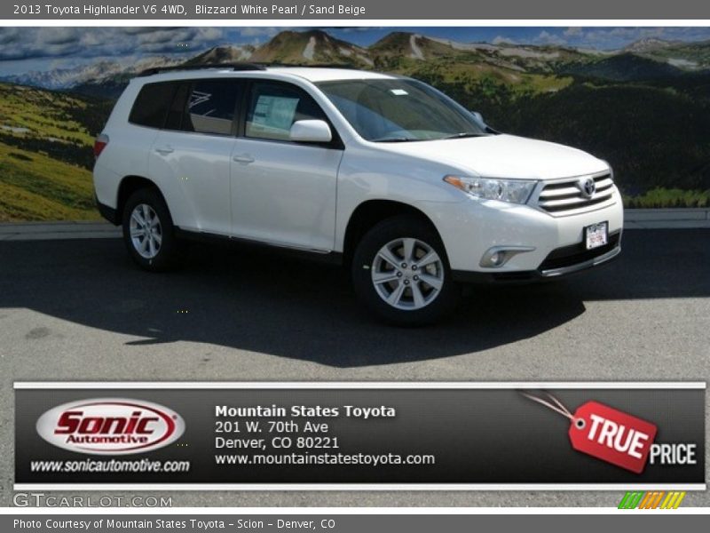Blizzard White Pearl / Sand Beige 2013 Toyota Highlander V6 4WD
