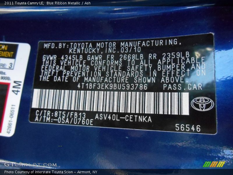 Blue Ribbon Metallic / Ash 2011 Toyota Camry LE