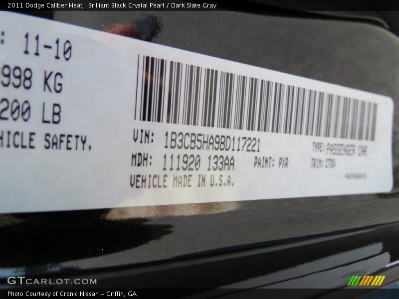 Brilliant Black Crystal Pearl / Dark Slate Gray 2011 Dodge Caliber Heat