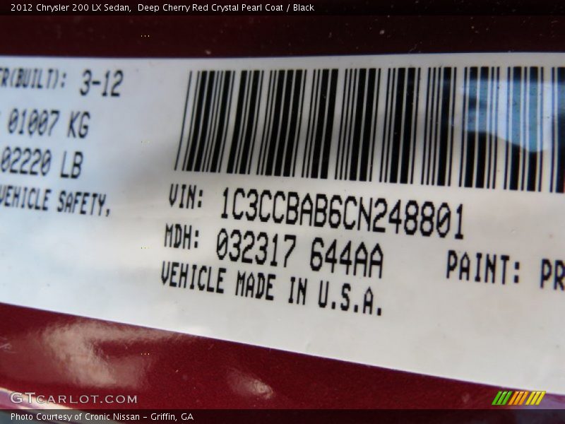 Deep Cherry Red Crystal Pearl Coat / Black 2012 Chrysler 200 LX Sedan