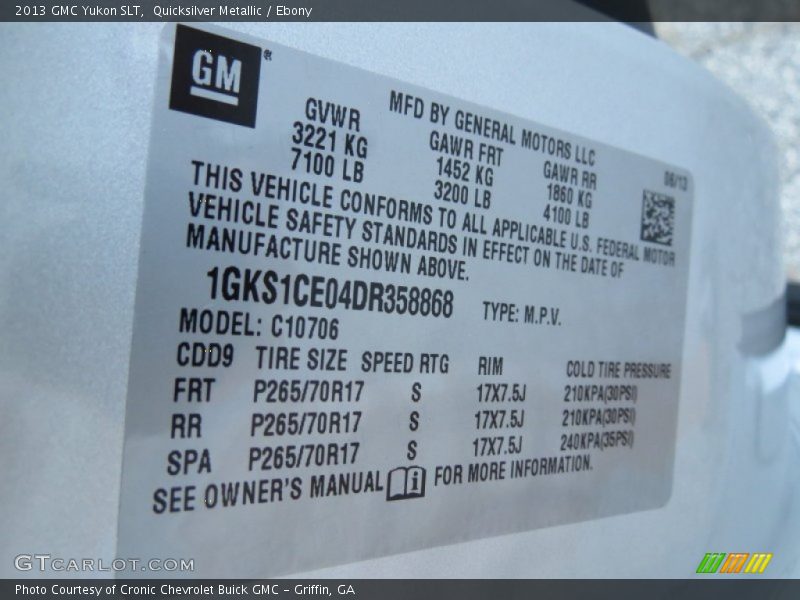 Quicksilver Metallic / Ebony 2013 GMC Yukon SLT