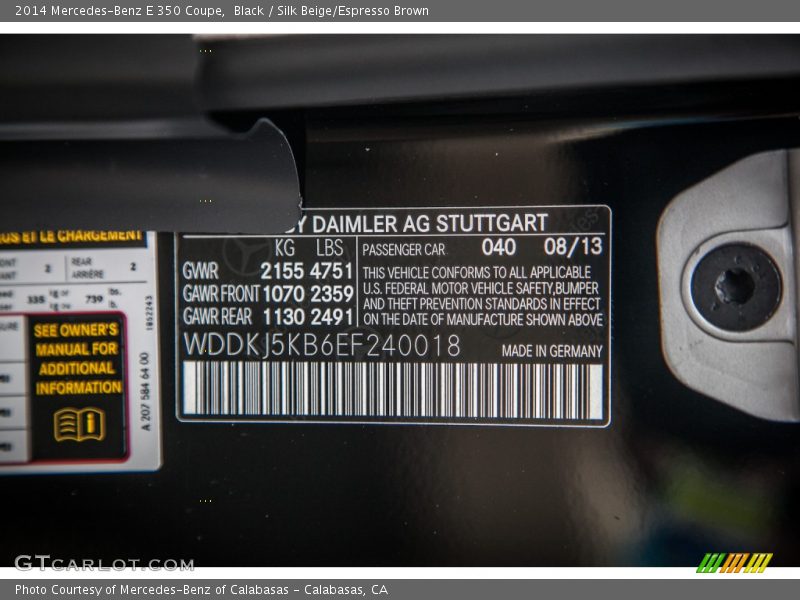Black / Silk Beige/Espresso Brown 2014 Mercedes-Benz E 350 Coupe