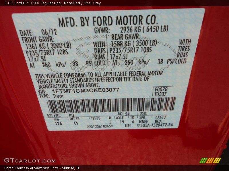 Race Red / Steel Gray 2012 Ford F150 STX Regular Cab