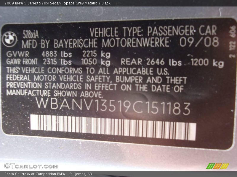 Space Grey Metallic / Black 2009 BMW 5 Series 528xi Sedan