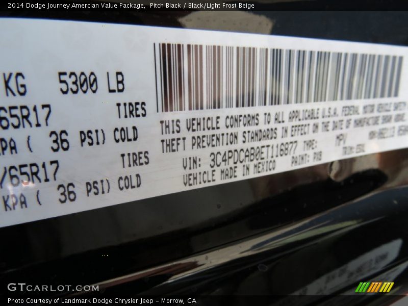 Pitch Black / Black/Light Frost Beige 2014 Dodge Journey Amercian Value Package