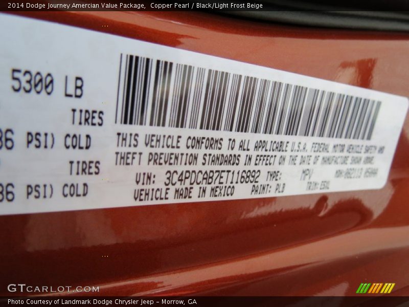 Copper Pearl / Black/Light Frost Beige 2014 Dodge Journey Amercian Value Package