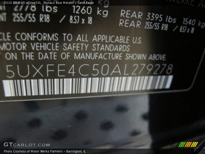 Monaco Blue Metallic / Sand Beige 2010 BMW X5 xDrive30i