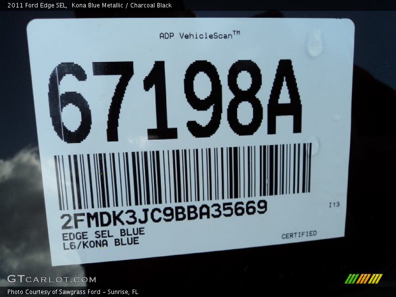 Kona Blue Metallic / Charcoal Black 2011 Ford Edge SEL