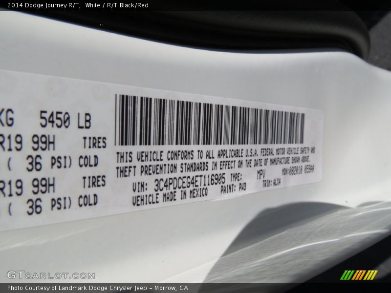 2014 Journey R/T White Color Code PW3