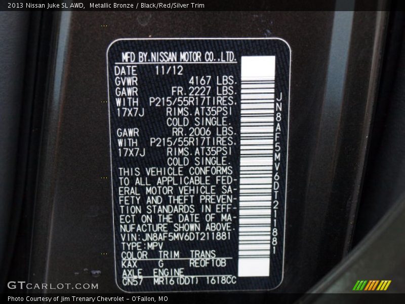 Metallic Bronze / Black/Red/Silver Trim 2013 Nissan Juke SL AWD