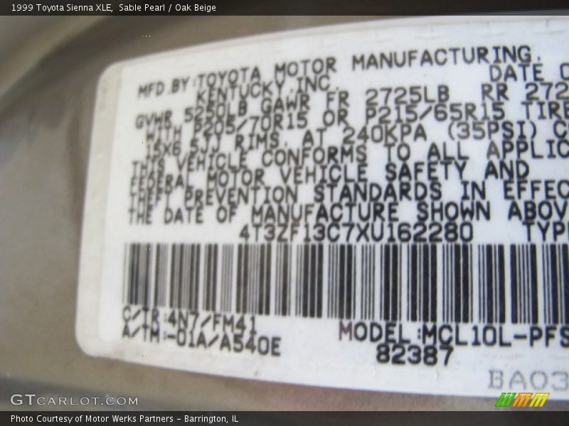 Sable Pearl / Oak Beige 1999 Toyota Sienna XLE