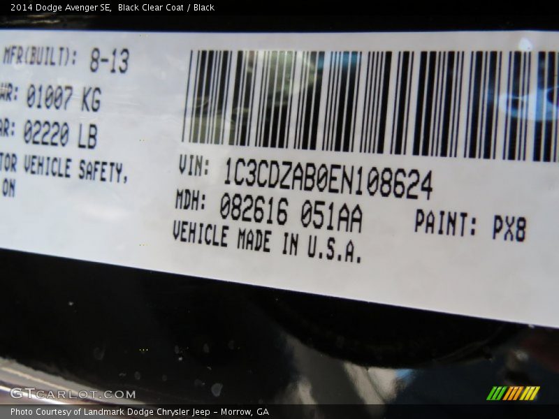 Black Clear Coat / Black 2014 Dodge Avenger SE
