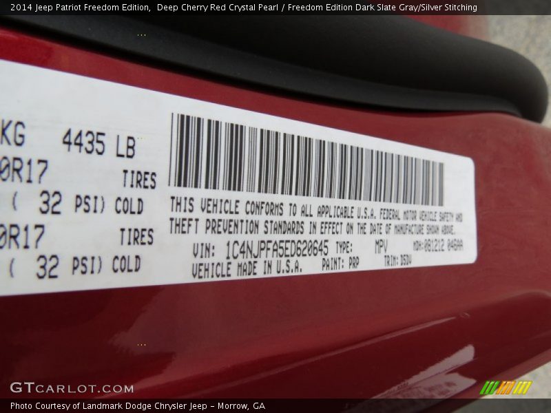 Deep Cherry Red Crystal Pearl / Freedom Edition Dark Slate Gray/Silver Stitching 2014 Jeep Patriot Freedom Edition