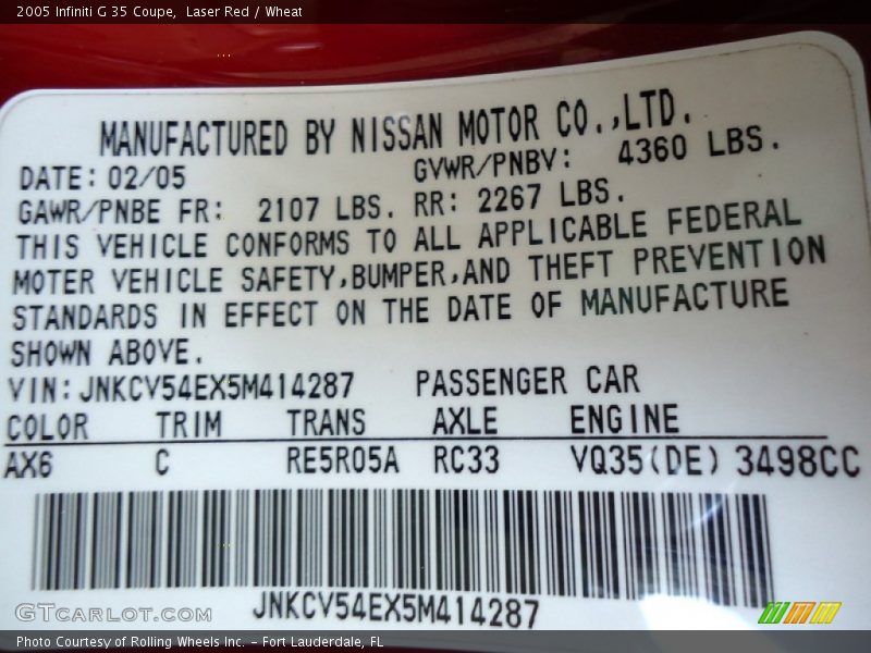 Laser Red / Wheat 2005 Infiniti G 35 Coupe