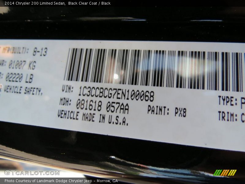 Black Clear Coat / Black 2014 Chrysler 200 Limited Sedan