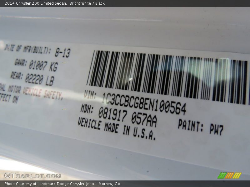 Bright White / Black 2014 Chrysler 200 Limited Sedan