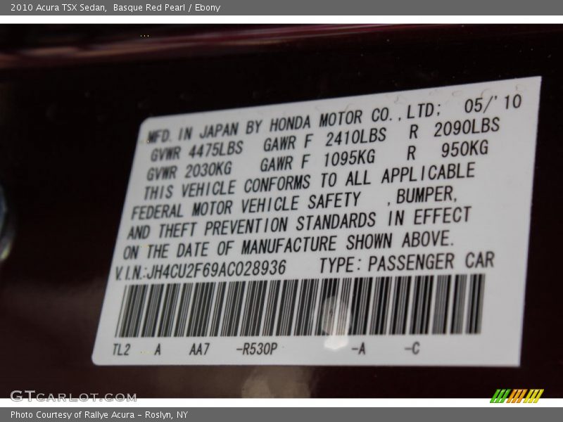 Basque Red Pearl / Ebony 2010 Acura TSX Sedan