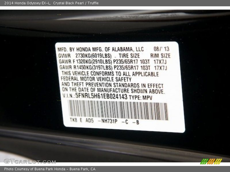 Crystal Black Pearl / Truffle 2014 Honda Odyssey EX-L