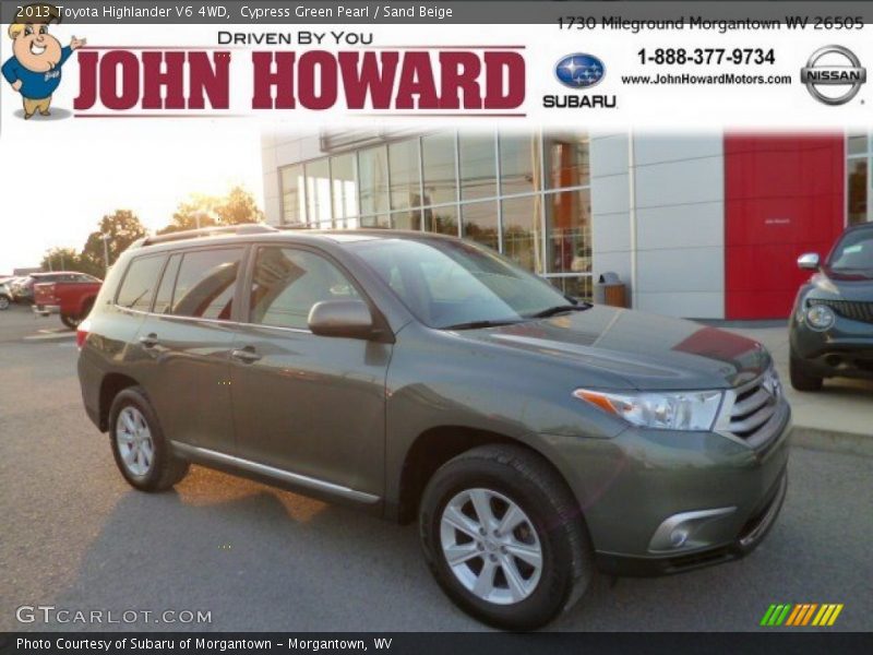 Cypress Green Pearl / Sand Beige 2013 Toyota Highlander V6 4WD