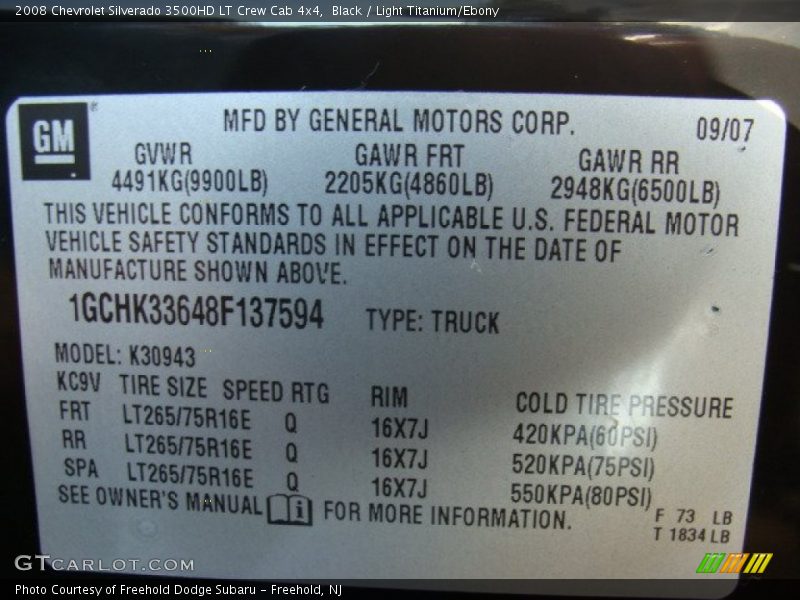 Black / Light Titanium/Ebony 2008 Chevrolet Silverado 3500HD LT Crew Cab 4x4