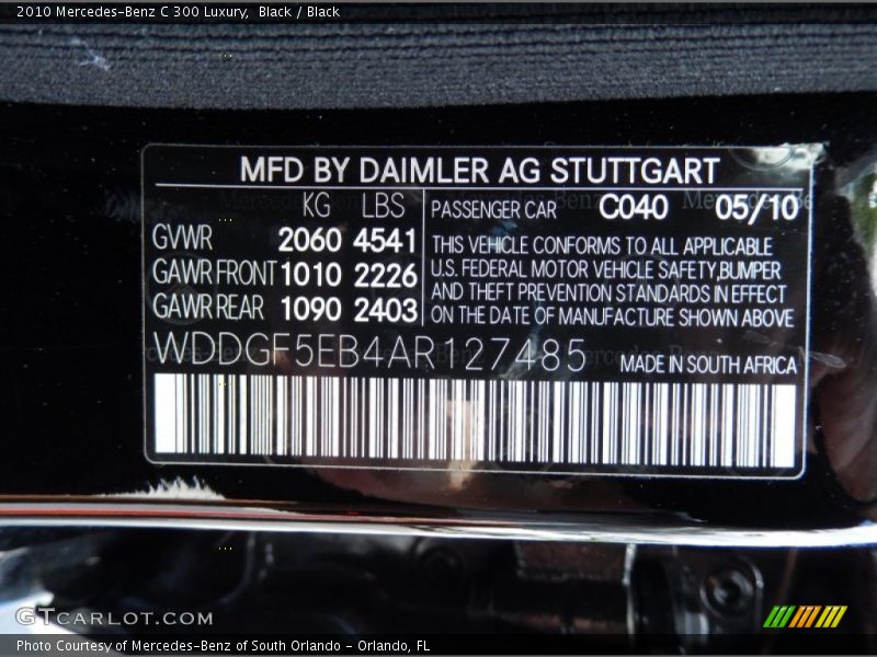 2010 C 300 Luxury Black Color Code 040