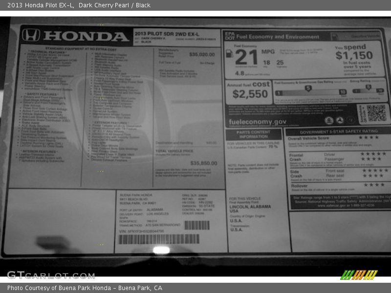 Dark Cherry Pearl / Black 2013 Honda Pilot EX-L