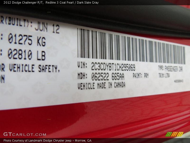 Redline 3 Coat Pearl / Dark Slate Gray 2012 Dodge Challenger R/T