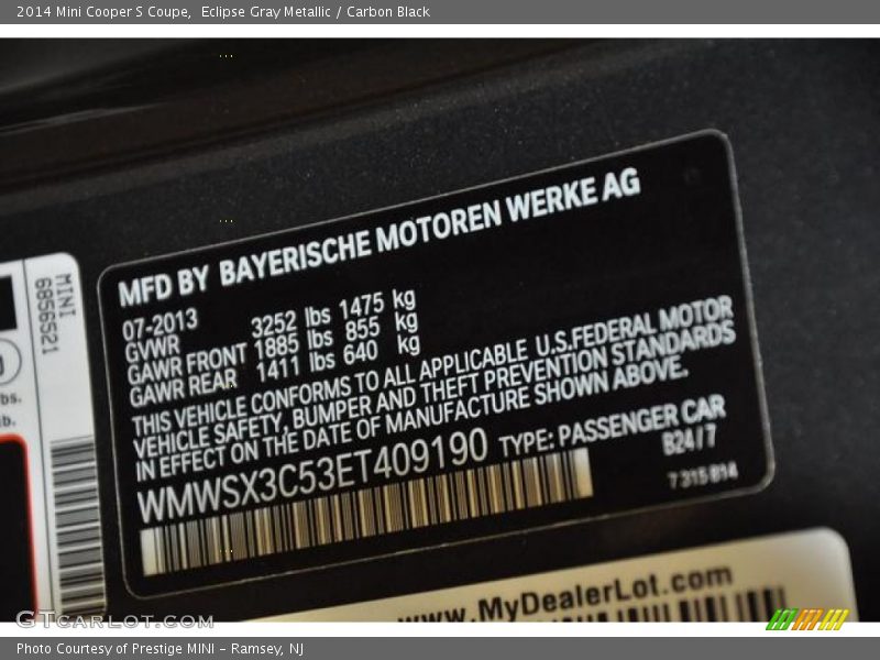 Eclipse Gray Metallic / Carbon Black 2014 Mini Cooper S Coupe