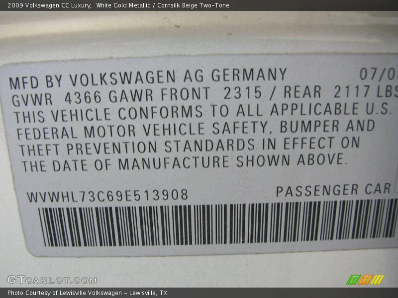 White Gold Metallic / Cornsilk Beige Two-Tone 2009 Volkswagen CC Luxury