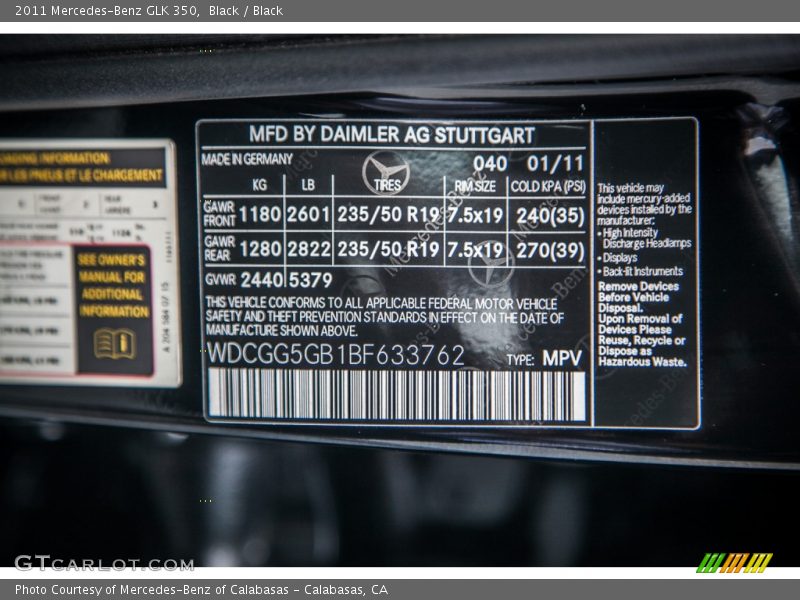 Black / Black 2011 Mercedes-Benz GLK 350