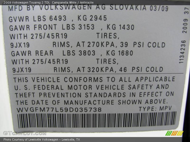 Campanella White / Anthracite 2009 Volkswagen Touareg 2 TDI