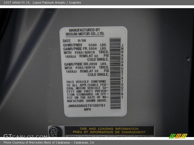 Liquid Platinum Metallic / Graphite 2007 Infiniti FX 35