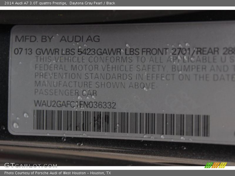  2014 A7 3.0T quattro Prestige Window Sticker
