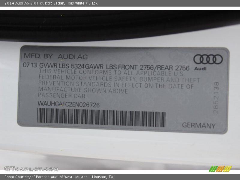 Ibis White / Black 2014 Audi A6 3.0T quattro Sedan