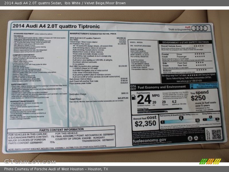Ibis White / Velvet Beige/Moor Brown 2014 Audi A4 2.0T quattro Sedan