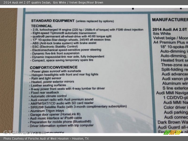 Ibis White / Velvet Beige/Moor Brown 2014 Audi A4 2.0T quattro Sedan