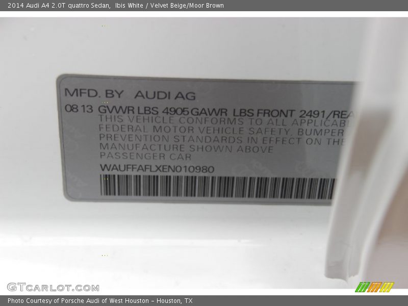 Ibis White / Velvet Beige/Moor Brown 2014 Audi A4 2.0T quattro Sedan