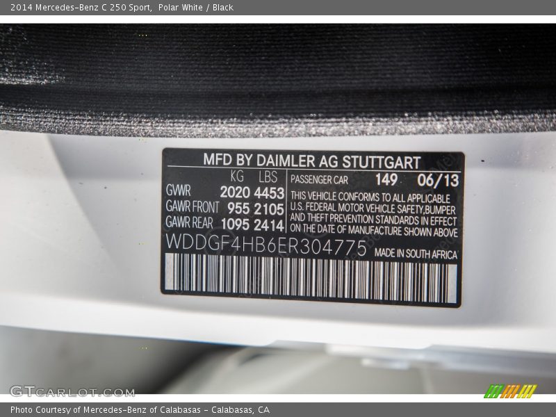 Polar White / Black 2014 Mercedes-Benz C 250 Sport